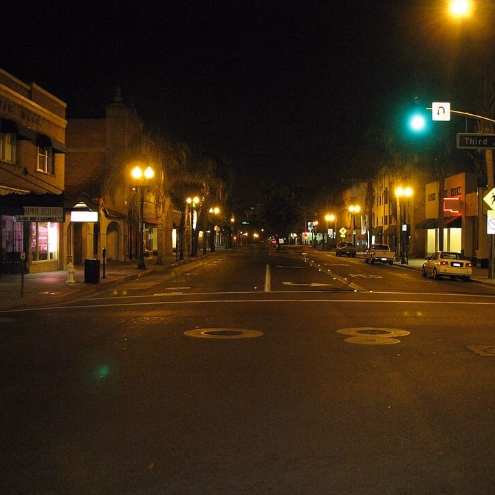 Downtown Santa Ana at night, empty.
